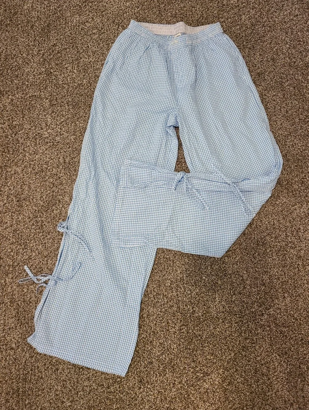 aerie Light Blue Gingham Lounge Pants Size Small Nwt - Picture 1 of 8